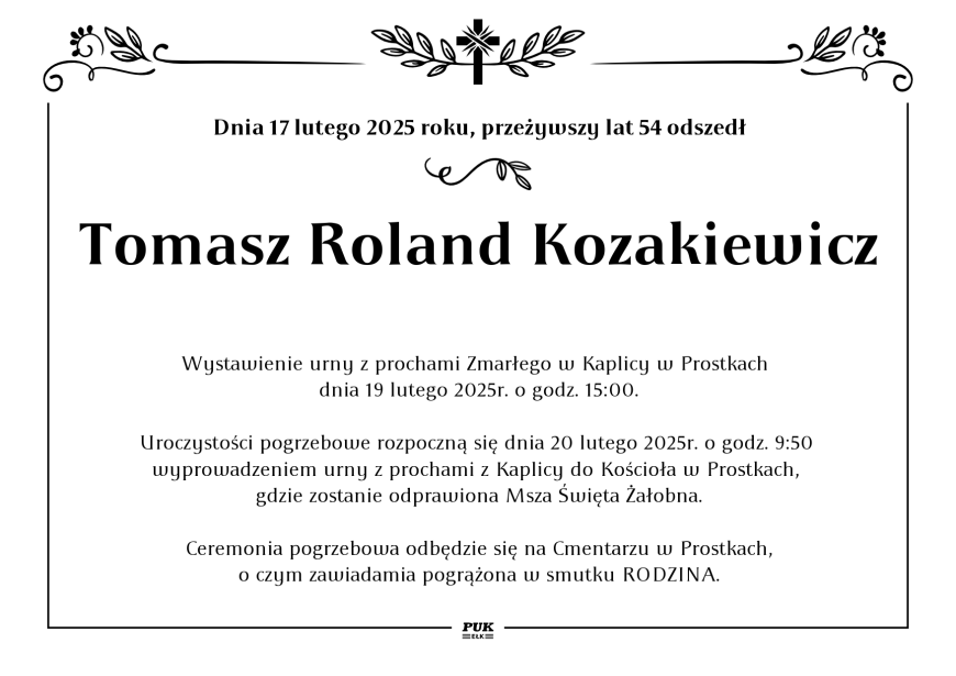 Tomasz Roland Kozakiewicz - nekrolog